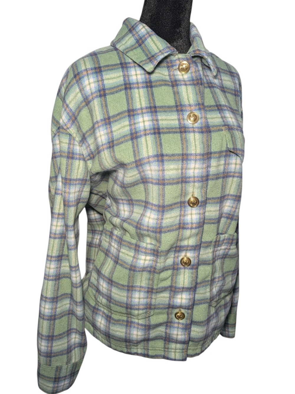 American Eagle Plaid Wool Blend Shacket Gold Crest Button Flannel Coat M